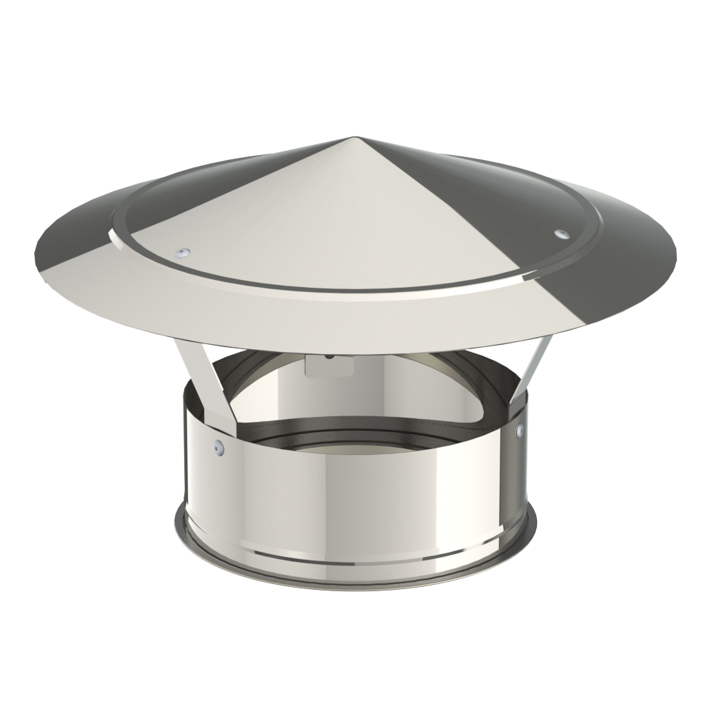 Eindstuk met Regenkap Inox Dubbelwandige Buis Dia. 200/250